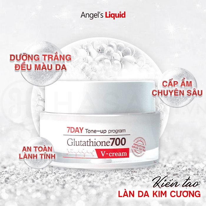 Hình ảnh minh họa củaKem Dưỡng Hỗ Trợ Sáng Da, Mờ Thâm Nám Angel's Liquid 7 Day Glutathione 700 V-Cream 50ml