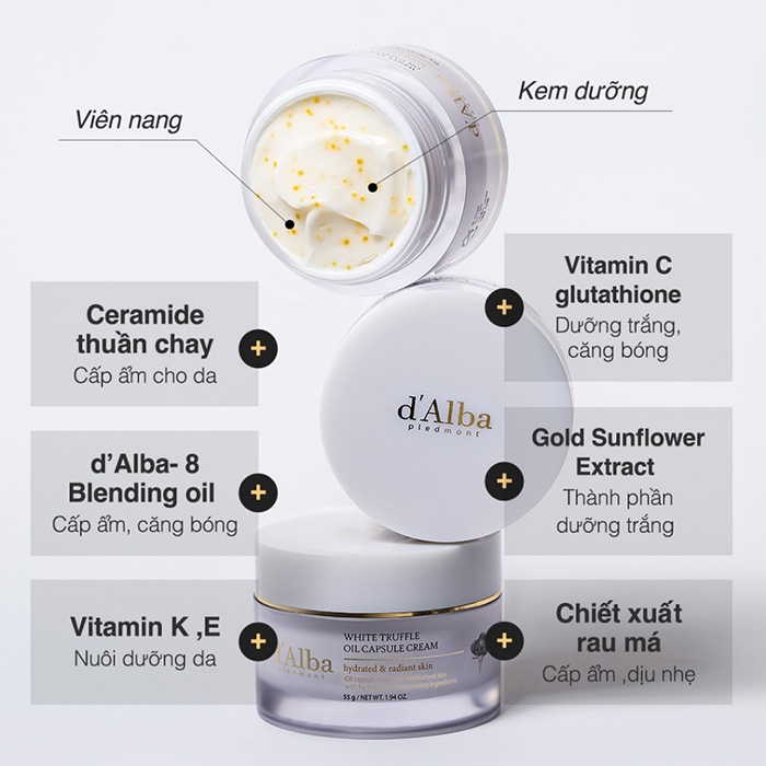 Hình ảnh minh họa củaKem Dưỡng Trắng Da, Kiềm Dầu d'Alba White Truffle Oil Capsule Cream 55g