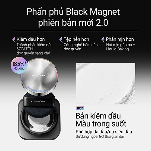 Hình ảnh minh họa củaPhấn Bột Kiềm Dầu, Chống Nước Carslan Black Magnet Soft Mist Powder Trong Suốt
