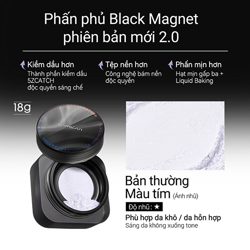 Hình ảnh minh họa củaPhấn Bột Kiềm Dầu, Chống Nước Carslan Black Magnet Soft Mist Powder Tím