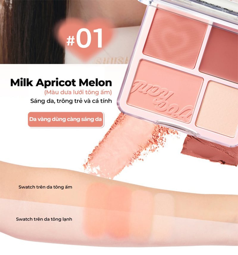 Hình ảnh minh họa của2 in 1 Blush Highlight Palettetion JudyDoll Milk Apricot Melon #01 Cam Mơ Sữa