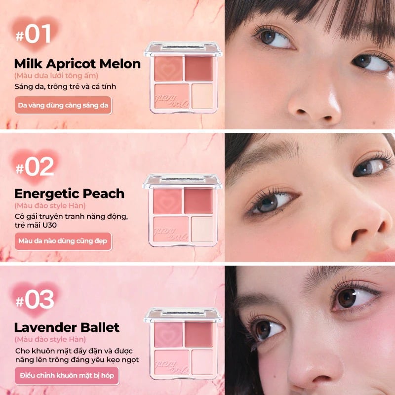 Hình ảnh minh họa của2 in 1 Blush Highlight Palettetion JudyDoll Milk Apricot Melon #01 Cam Mơ Sữa