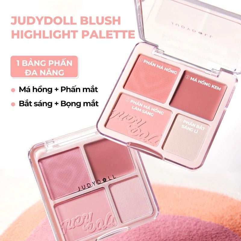 Hình ảnh minh họa của2 in 1 Blush Highlight Palettetion JudyDoll Milk Apricot Melon #01 Cam Mơ Sữa