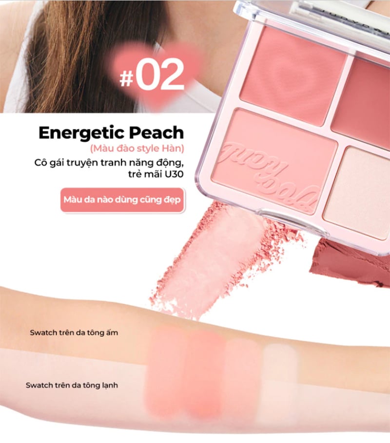 Hình ảnh minh họa của2 in 1 Blush Highlight Palettetion JudyDoll Energetic Peach #02 Cam Đào
