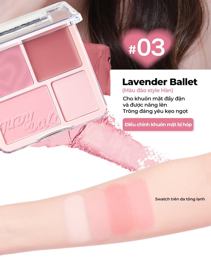 Hình ảnh minh họa của2 in 1 Blush Highlight Palettetion JudyDoll Lavender Ballet #03 Hồng Tím Lạnh