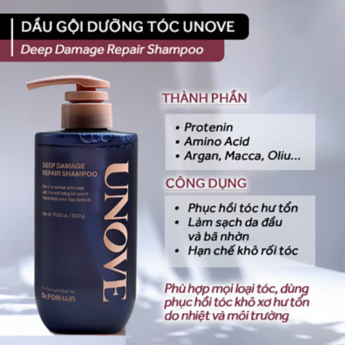 Hình ảnh minh họa củaDầu gội hư tổn sâu Unove 500g UNOVE Damage Repair Hydrating Conditioner