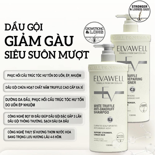 Hình ảnh minh họa củaCặp Dầu gội xả giảm gàu siêu suôn mượt Elvawell (2 chai x 500ml) (Vàng)