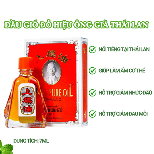 Hình ảnh minh họa củaDầu gió đỏ hiệu ông già Siang Pure Oil Thái Lan, Chai 7ml