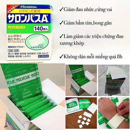 Hình ảnh minh họa củaCao dán giảm đau xương khớp Salonpas Hisamitsu 140 miếng của Nhật Bản