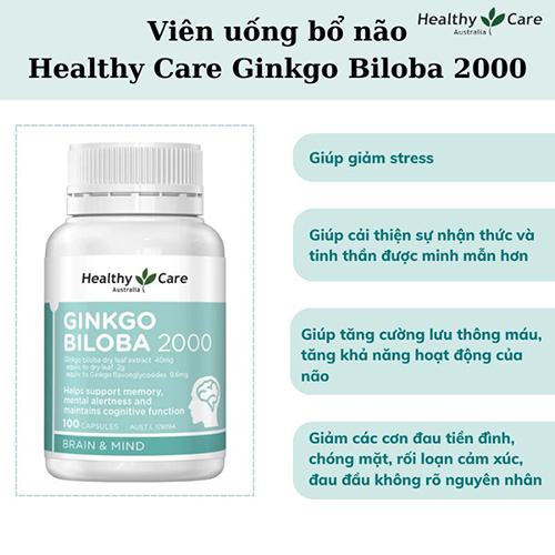 Hình ảnh minh họa củaViên uống bổ não Ginkgo Biloba 2000mg Healthy Care của Úc