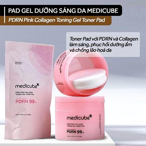 Hình ảnh minh họa củaToner Pad dưỡng sáng, dưỡng ẩm, săn chắc da MEDICUBE PDRN PINK COLLAGEN TONING GEL TONER PAD