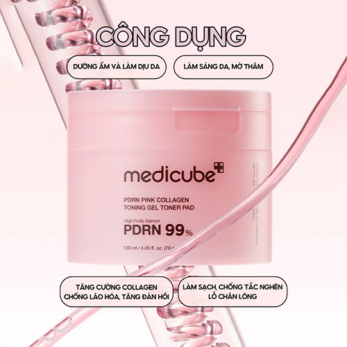 Hình ảnh minh họa củaToner Pad dưỡng sáng, dưỡng ẩm, săn chắc da MEDICUBE PDRN PINK COLLAGEN TONING GEL TONER PAD