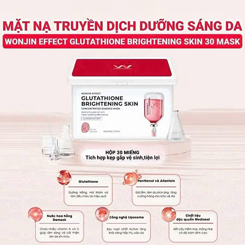 Hình ảnh minh họa củaMặt nạ Wonjin Effect Glutathione Brightening dịch truyền Glutathione giúp dưỡng sáng đều màu hộp 30 mask
