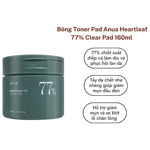 Hình ảnh minh họa củaBông Tẩy Da Chết Làm Dịu Da Toner Pad Anua Heartleaf 77% Clear Pad 160mL (70 miếng)