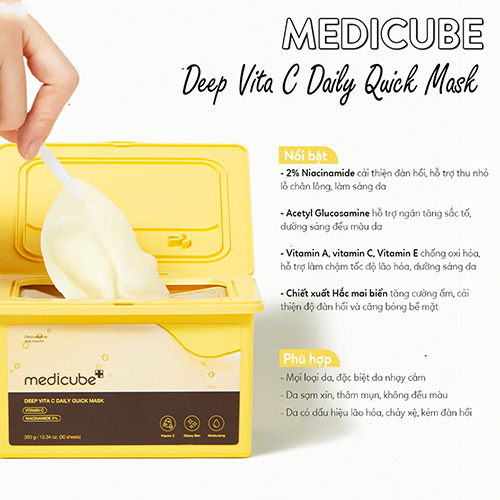 Hình ảnh minh họa củaMặt Nạ Làm Dịu, Sáng Da Medicube Super Cica, Deep Vita C Daily Quick Mask hộp 30 miếng