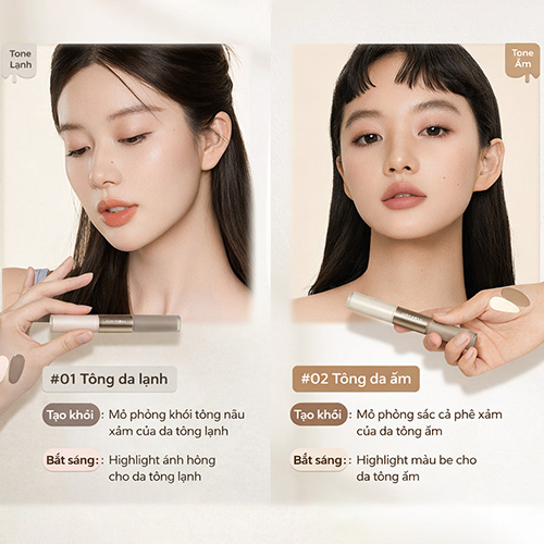 Hình ảnh minh họa củaTạo Khối Và Bắt Sáng Judydoll Liquid Highlighter & Contour Duo 01 Cold, 02 Warm