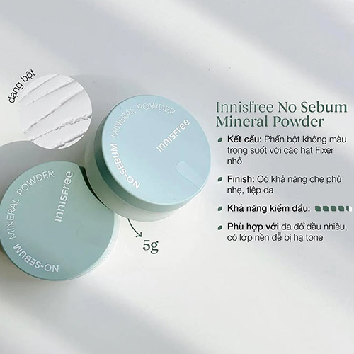 Hình ảnh minh họa của Phấn Phủ Bột Innisfree Kiềm Dầu Giữ Da Luôn Mịn Màng No-Sebum Mineral Powder 5g 