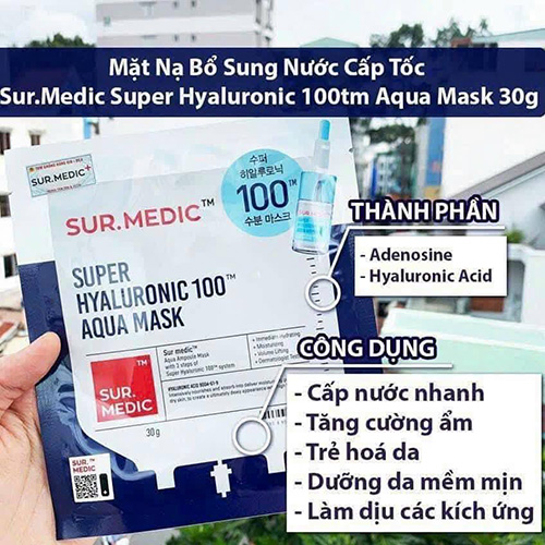 Hình ảnh minh họa củaMặt nạ dưỡng ẩm, cấp nước chuyên sâu Sur.Medic Super Hyaluronic 100 Aqua Mask 30g (1 miếng)