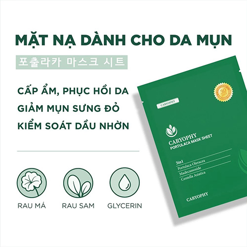 Hình ảnh minh họa của Mặt Nạ Miếng Caryophy Làm Dịu, Hỗ Trợ Phục Hồi Dành Cho Da Dầu Mụn Portulaca Mask Sheet 