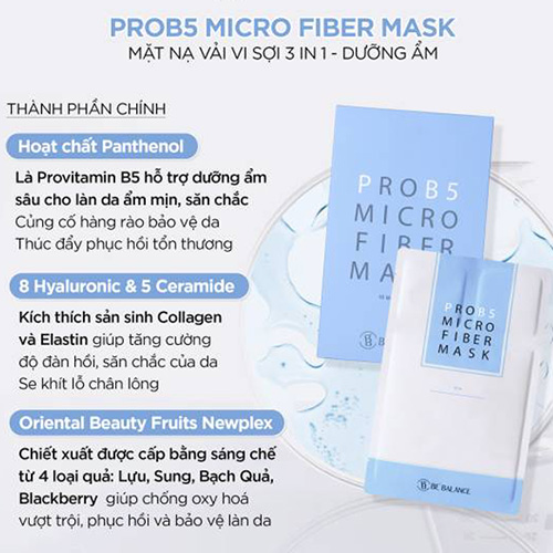 Hình ảnh minh họa củaMặt nạ vải vi sợi Pro B5 Micro Fiber Mask 3in1 (1 hộp/ 10 cái)