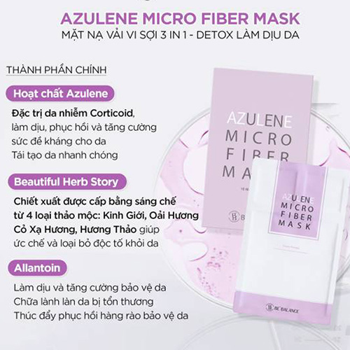 Hình ảnh minh họa củaMặt nạ vải vi sợi Azulene Micro Fiber Mask 3in1 (1 hộp/ 10 cái)