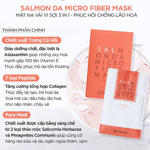 Hình ảnh minh họa củaMặt nạ vải vi sợi Salmon Da Micro Fiber Mask 3in1 (1 hộp/ 10 cái)