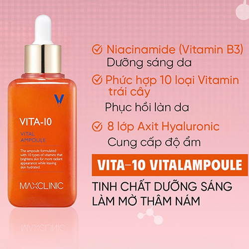 Hình ảnh minh họa củaTinh Chất Vita-10 Vital Ampoule Maxclinic 100ml Hàn Quốc Serum Vita 10 Hỗ Trợ Cấp Ẩm Dưỡng Trắng Da Skincare