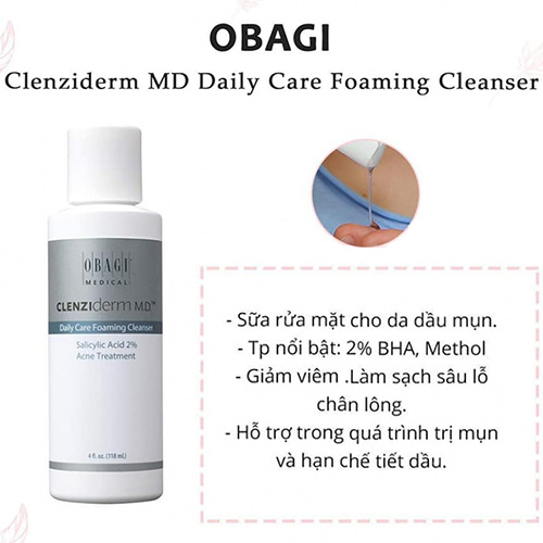 Hình ảnh minh họa củaSữa rửa mặt cho da dầu mụn chứa BHA Obagi Clenziderm MD Daily Care Foaming Cleanser 118ml