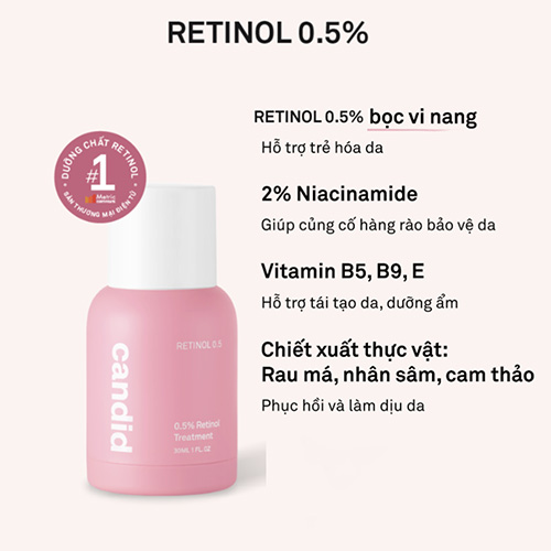 Hình ảnh minh họa củaTinh Chất Làm Chậm Sự Oxy Hóa, Làm Đầy Nếp Nhăn Candid 0.5% Retinol Treatment 30ml