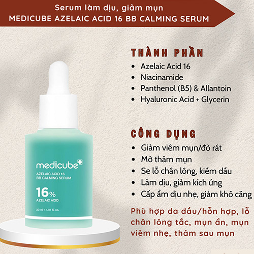 Hình ảnh minh họa củaTinh Chất Giảm Mụn Đỏ, Mờ Thâm & Làm Dịu, Thoáng Lỗ Chân Lông Serum Medicube Azelaic Acid 16 BB Calming 30 ml