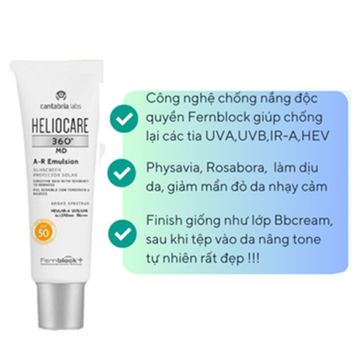 Hình ảnh minh họa củaKem chống nắng phổ rộng, nâng tone Heliocare 360 MD A-R Emulsion SPF50+ PA++++ 50ml