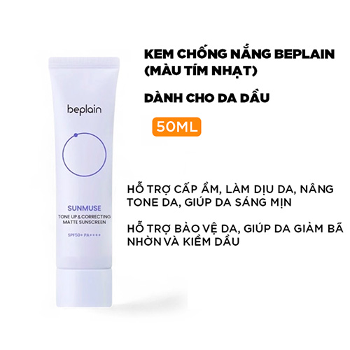 Hình ảnh minh họa củaKem Chống Nắng Beplain Nâng Tone, Kiềm Dầu Sunmuse Tone Up & Correcting Matte Sunscreen SPF50+ PA++++ 50ml (Tím nhạt)