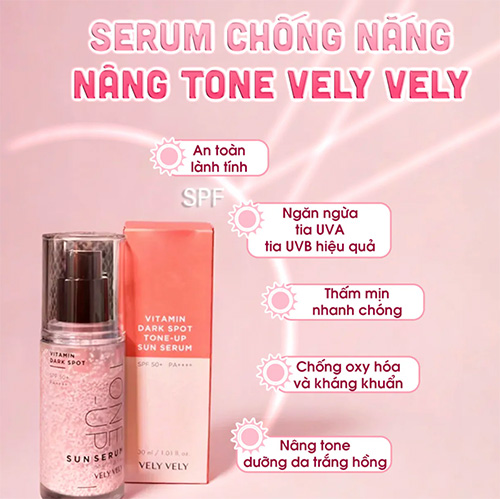 Hình ảnh minh họa củaTinh Chất Chống Nắng Nâng Tone Vely Vely Vitamin Dark Spot Tone Up Sun Serum SPF50+ PA++++ 30ml