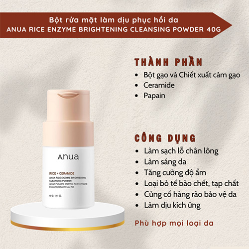 Hình ảnh minh họa củaBột rửa mặt dịu da, dưỡng ẩm Anua Rice Enzyme Brightening Cleansing Powder 40g