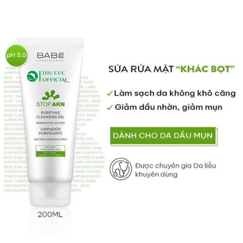 Hình ảnh minh họa củaSữa Rửa Mặt LABORATORIOS BABÉ Dạng Gel Cho Da Dầu Mụn Stop Akn Purifying Cleansing Gel 200ml 