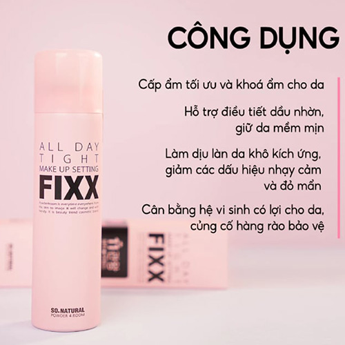 Hình ảnh minh họa củaXịt Khóa Nền Dành Cho Mọi Loại Da So Natural All Day Tight Make Up Setting Fixx (Hồng) 75ml