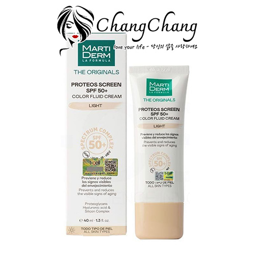 Kem chống nắng phổ rộng, làm đều màu da, ngừa lão hoá, phòng chống nám quay lại - MartiDerm The Originals Proteos Screen SPF50+ Color Fluid Cream (Light) (40ml)