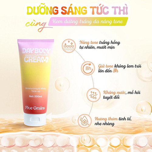 Hình ảnh minh họa củaKem Dưỡng Thể Five Grains Sáng Da Nâng Tông Ban Ngày 200ml Niacinamide Day Body Cream - Moisturizing & White Tone-Up 200ML