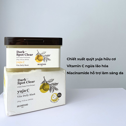 Hình ảnh minh họa củaMặt Nạ Cấp ẩm, Dưỡng Da Hàng Ngày SKINFOOD Yuja C Vita Daily Mask 270g (30 MIẾNG)