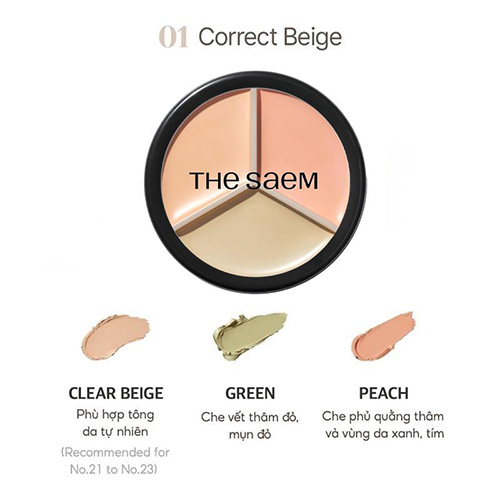 Hình ảnh minh họa củaChe Khuyết Điểm Triệt Sắc 01 CORRECT BEIGE The Saem Cover Perfection Triple Pot Concealer 4.5g
