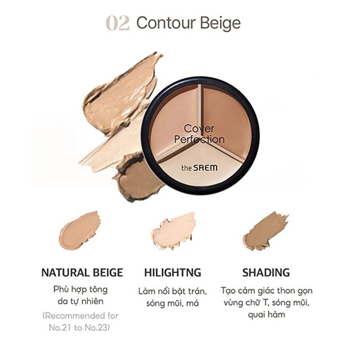 Hình ảnh minh họa củaChe Khuyết Điểm Triệt Sắc 02 CONTOUR BEIGE The Saem Cover Perfection Triple Pot Concealer 4.5g