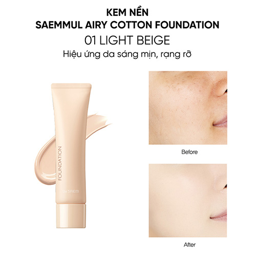 Hình ảnh minh họa củaKem Nền Chống Nắng #01 Light Beige THE SAEM Saemmul Airy Cotton Foundation SPF30/PA++ (30g)