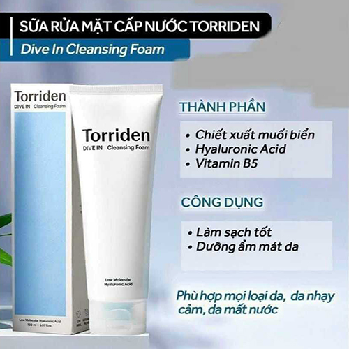 Hình ảnh minh họa củaSữa Rửa Mặt Dưỡng ẩm, Tạo Bọt Torriden Dive In Low Molecular Hyaluronic Acid Cleansing Foam 150ml