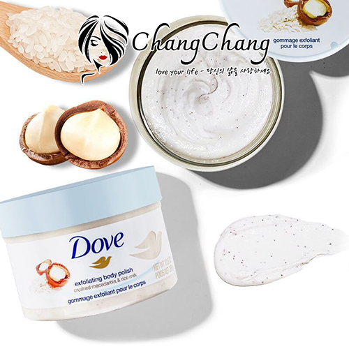 Tẩy da chết body Dove Macadamia & Reismilch chiết xuất macca và sữa gạo 225ml