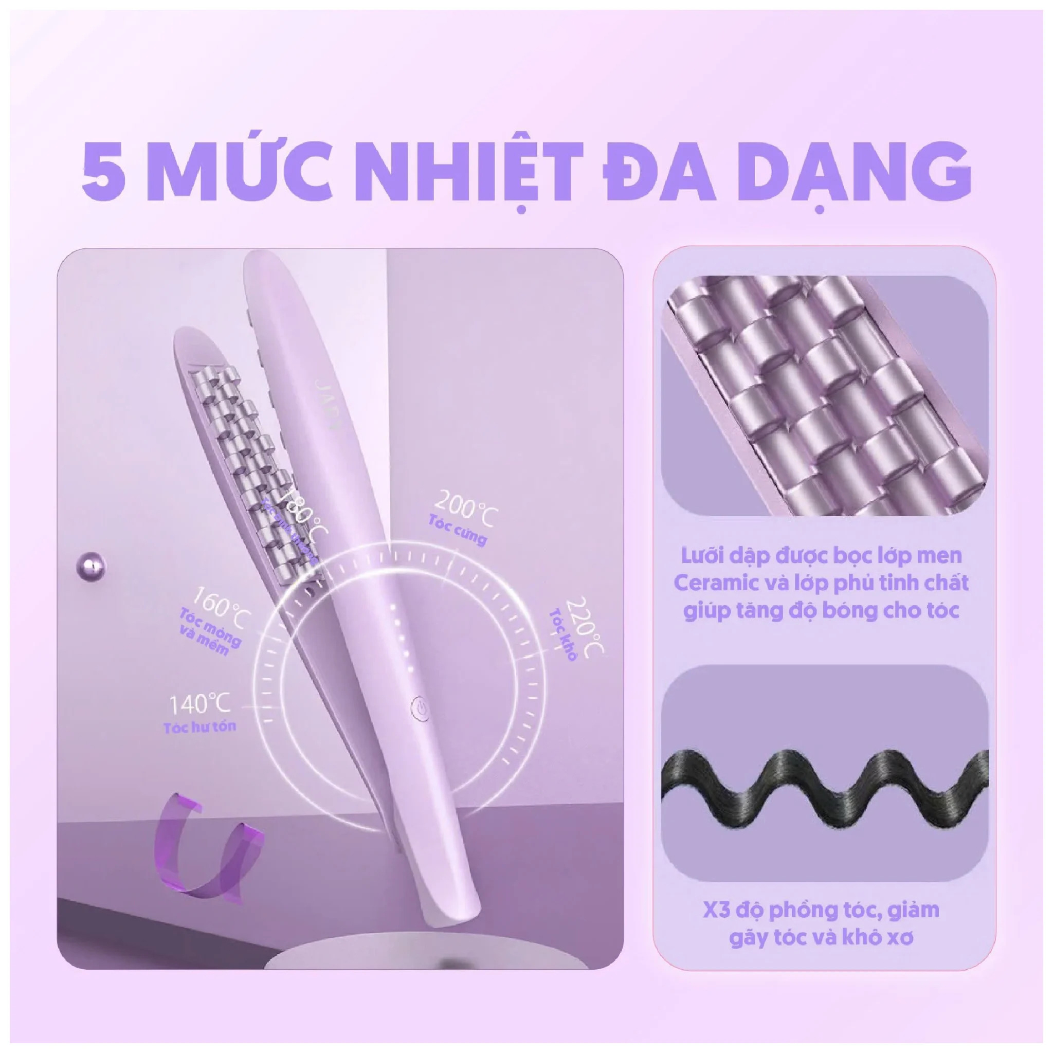 Hình ảnh minh họa củaMáy Dập Xù Làm Phồng Chân Tóc 5 Mức Nhiệt (Krimpovací žehlička na vlasy pro objem od kořínků (5 teplotních stupňů))