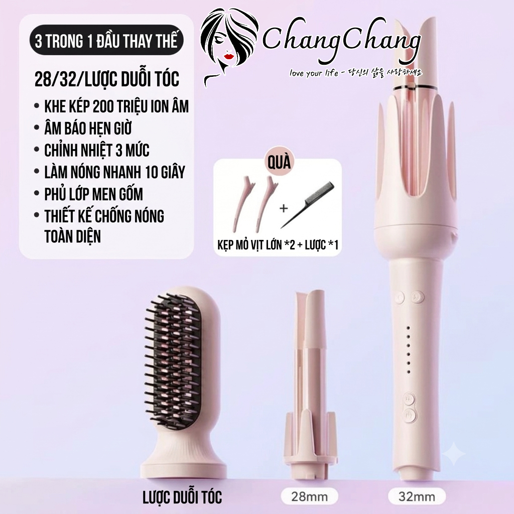 Máy Tạo Kiểu Tóc Tự Động 3 Trong 1 (Uốn Xoăn Tự Động) & Lược Chải Thẳng - Automatický kulmofén a žehlička na vlasy 3v1 (Kulma & Kartáč)