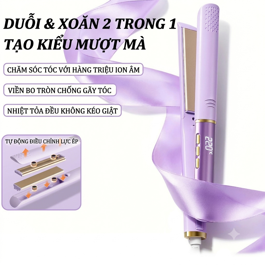 Hình ảnh minh họa củaMáy Duỗi & Uốn Tóc Đa Năng Ion Âm - Multifunkční ionizační žehlička a kulma na vlasy